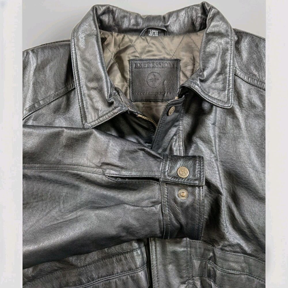 Vintage Expressions Contemporary Leather Jacket Mens L Black Moto Biker Lined
